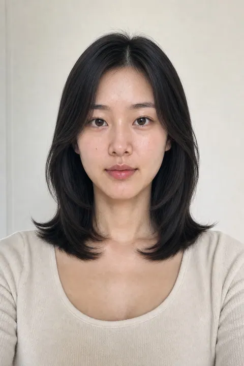 Layered C-curl cut hairstyle preview generated by Korean Color Lab