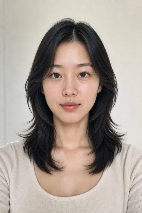 Medium-long hush cut hairstyle preview generated by Korean Color Lab
